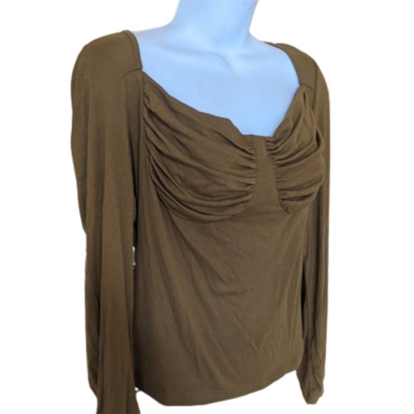 Olive Green Long Sleeve Shirt with Sweetheart Neckline Size 1XL - Picture 4 of 4